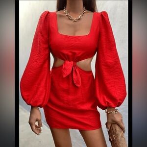 Seven Wonders REVOLVE Red Long Sleeve Dress with Tie Waist L